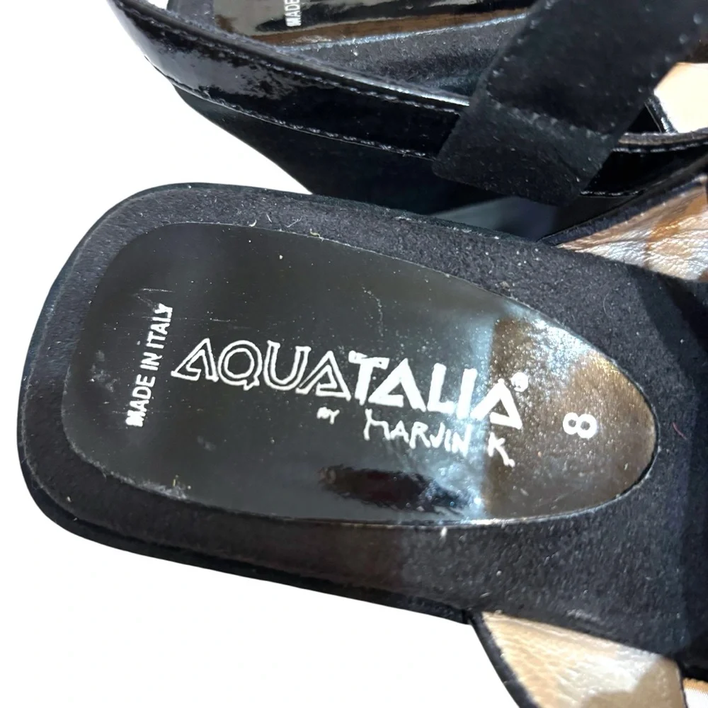 Aquatalia by Marvin K platform wedges black suede and patent leather size 8